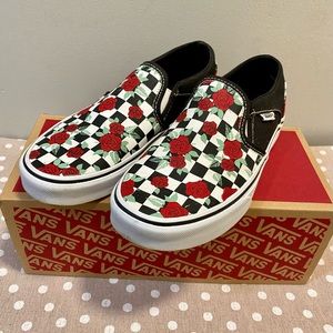 Vans Asher Slip On Checkerboard Flower / Rose Sneakers- Size 8